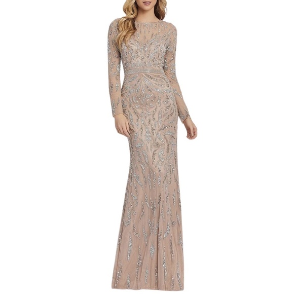 NEW Mac Duggal Beaded Long Sleeve Evening Full Length Gown Sz. 12 - Picture 3 of 9